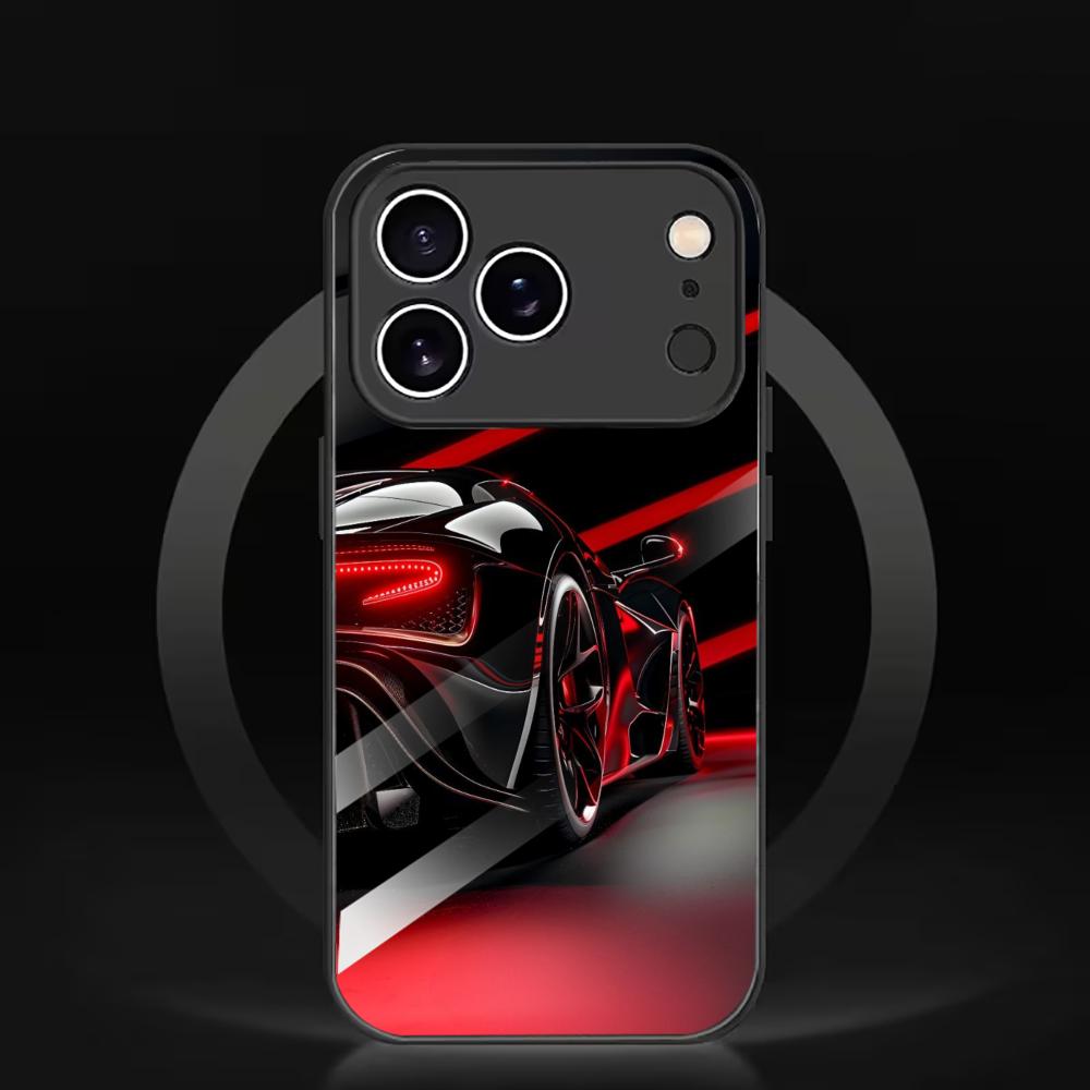 Neon Red Sports Car Print mobile phones Glass phone case for iphone 17 pro max cover for iPhone 17 16 15 14 13 12 11pm Pro Plus