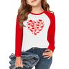 Футболки с длинным рукавом для девочек Love ко Дню святого Валентина, детские осенние топы с круглым вырезом, базовые футболки для детей 5-14 лет