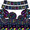 Neon Theme Party Disposable Tableware Set Colorful Graffiti Paper Plates Napkins Cups Kids Happy Neon Birthday Party Decoration
