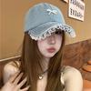 Милая джинсовая кепка с перламутровым бантом, корейская винтажная кружевная шляпа Y2k, летняя дизайнерская женская джинсовая пляжная дорожная солнцезащитная кепка