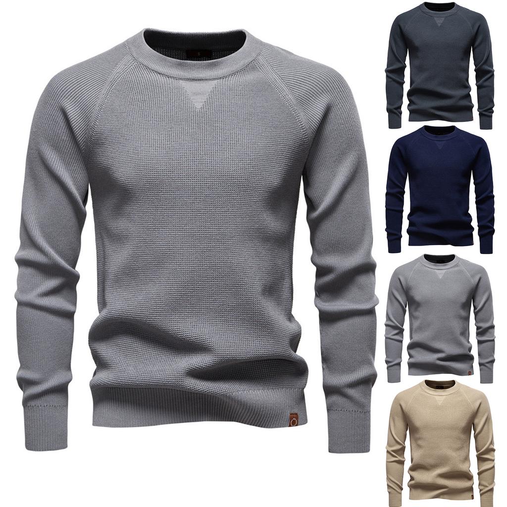 Men's Pullover Sweater Jumper Knit Crewneck Plain Neck Vintage