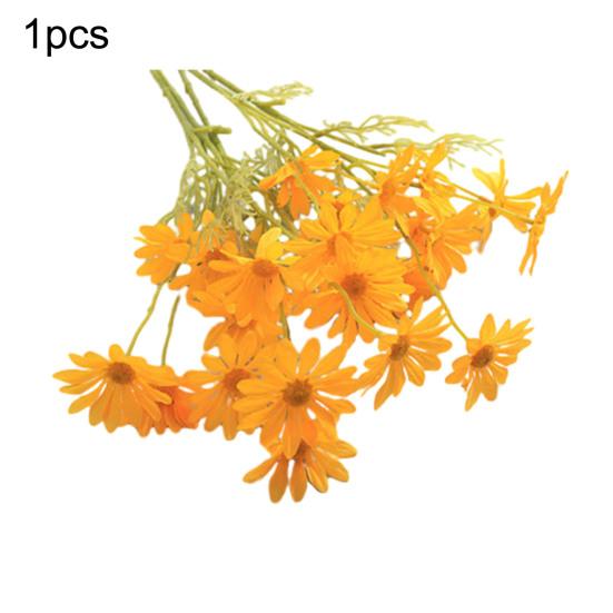 Искусственные цветы Букет хризантем 2 или 5 стеблей 21 дюйм Реалистичный шелк пластик Симуляция Дизайн Устойчивый к УФ Выцветанию Поддельные цветы Дом