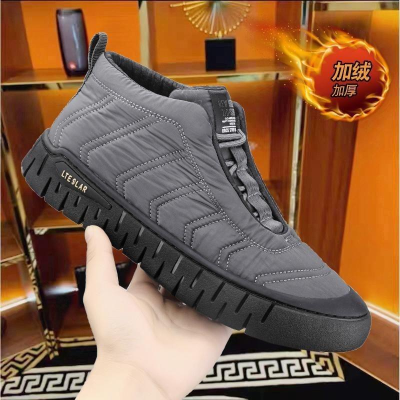 Мужская обувь: новые кроссовки на мягкой подошве на осень, простые и модные, теплые флисовые уличные повседневные туфли, мужская обувь для通勤