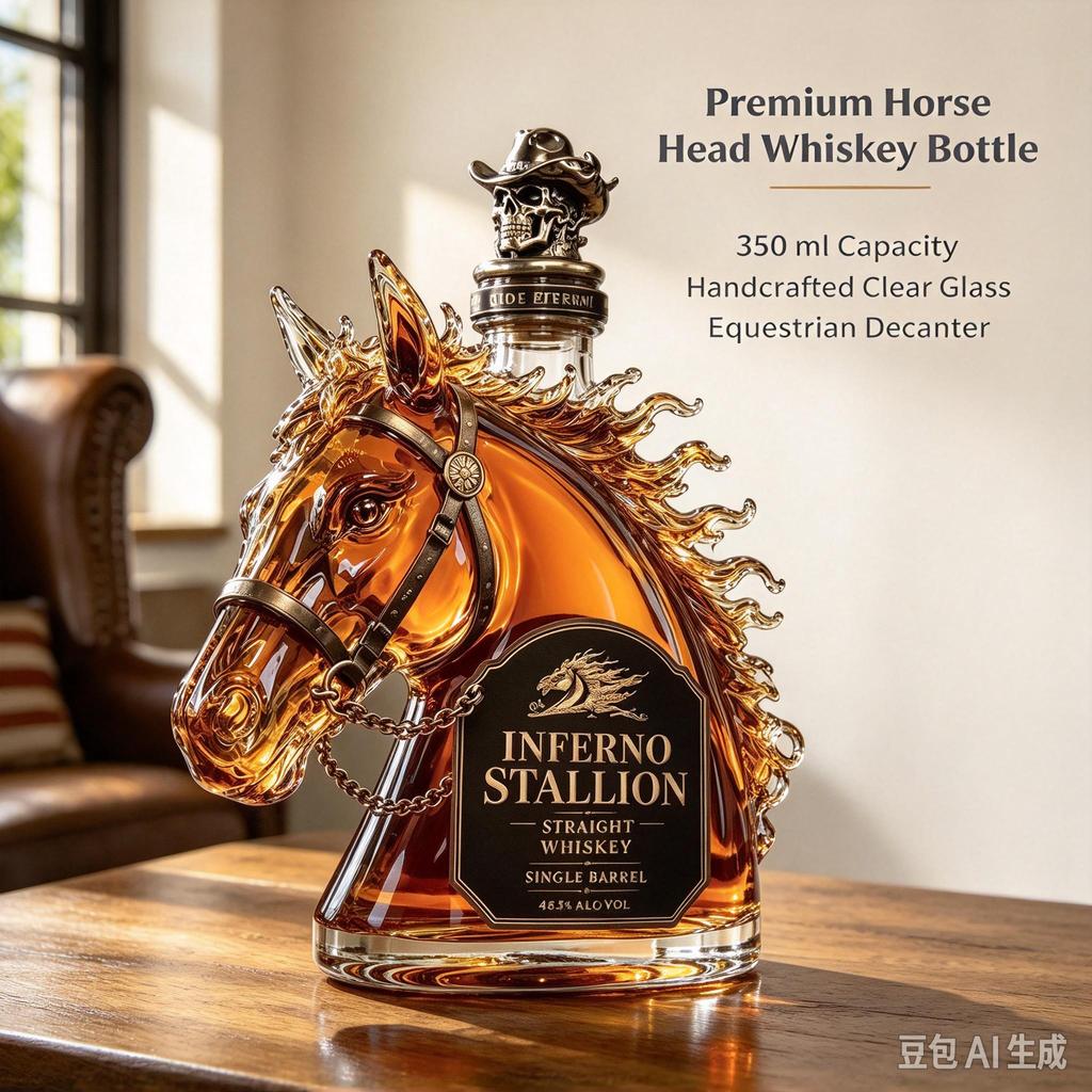 350ML Horse Head Decanter Whiskey Bottle Borosilicate Glass Western Bar Decor Gift Men Dad