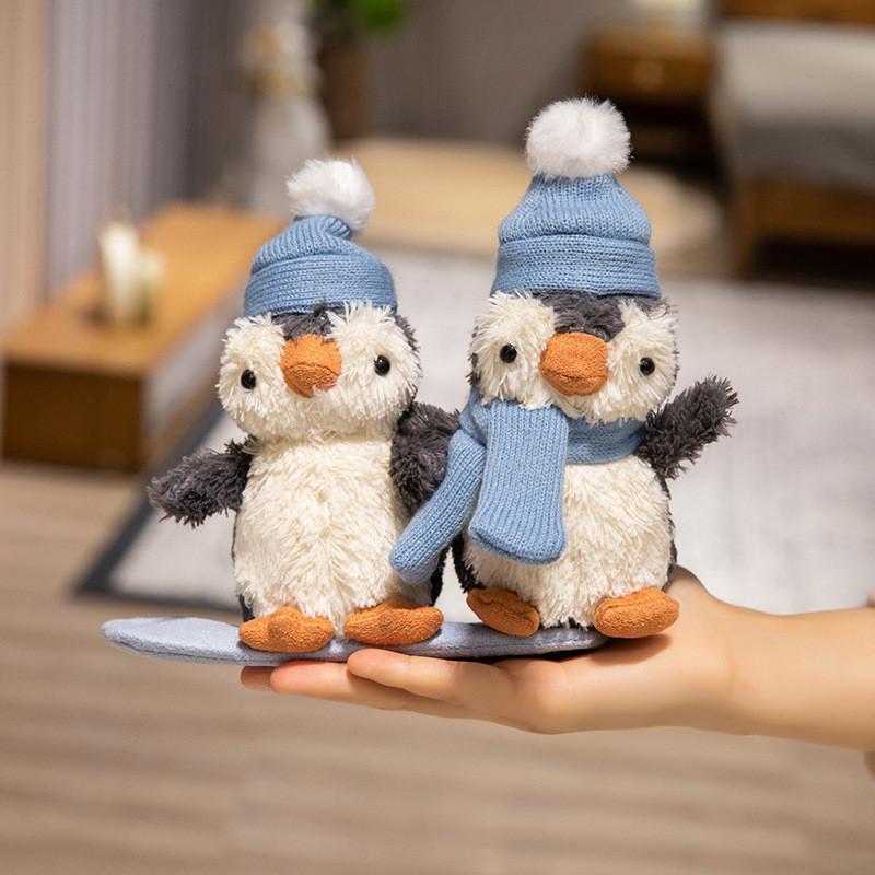 Penguin Scarf Hat Plush Toy Cartoon Stuffed Doll Animal Bedroom Decoration Gift