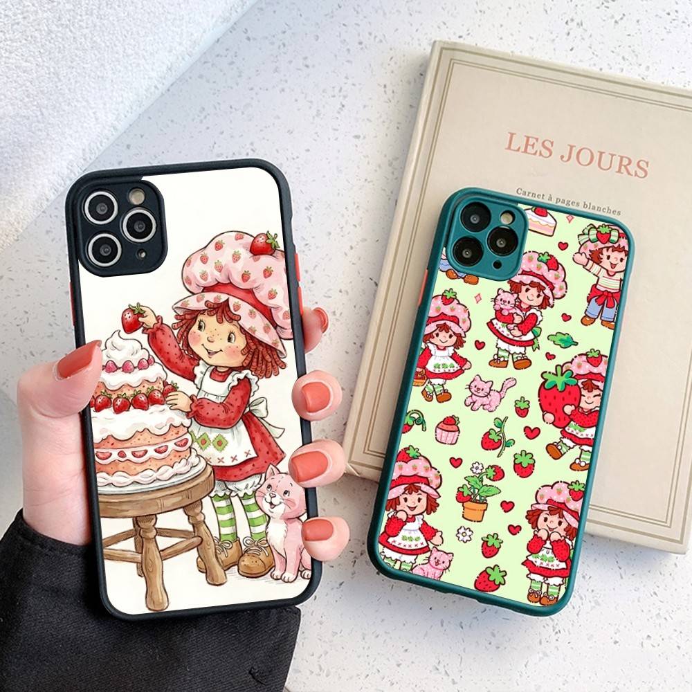 S-Девушка с клубничным тортом Для iPhone 11 12 13 14 15 16 Pro Max Plus X XS MAX Задняя крышка Матовый чехол для телефона