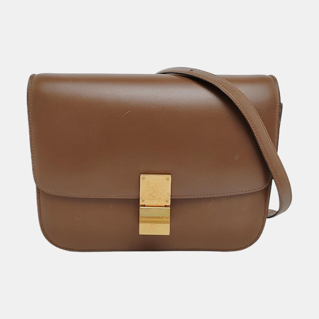 [Pre-Owned] Classic Box Gold Buckle Polished Calfskin Tofu Square Crossbody Shoulder Bag Medium - Fair #1PD4JS8