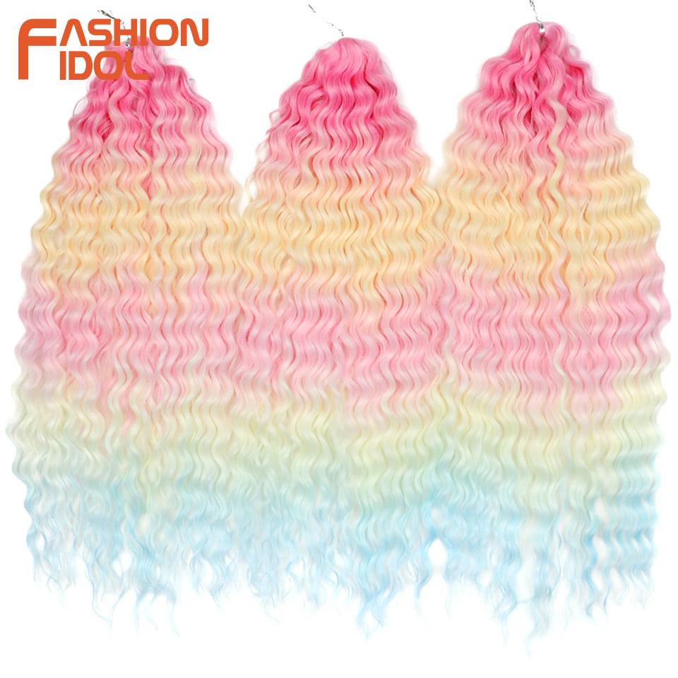 FASHION IDOL Ariel Twist Crochet Hair Synthetic 22 Inch 3 PCS Water Wave Hair Extensions Ombre Rainbow Color Braid Curly Hair