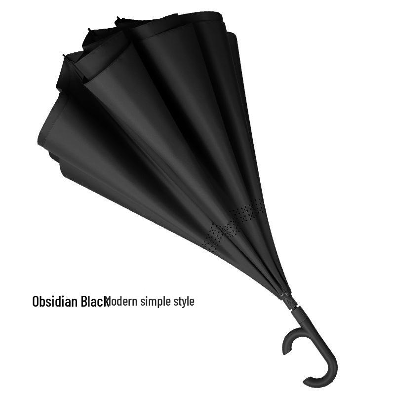 Очень большой ветрозащитный зонт-наоборот: Длинная ручка, двойное использование для солнца и дождя, идеально подходит для ношения в машине и использования двумя людьми