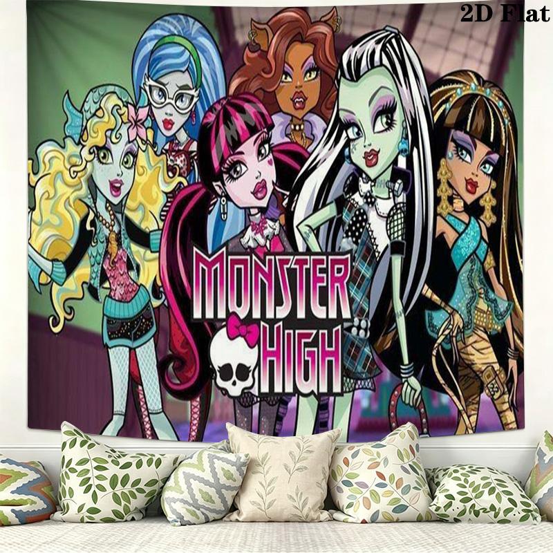 Anime Monster High Wall Tapestry Aesthetic Wall Hanging Printed Fabric Blanket Decorative Tapestries for Bedroom Living Room Home Decor