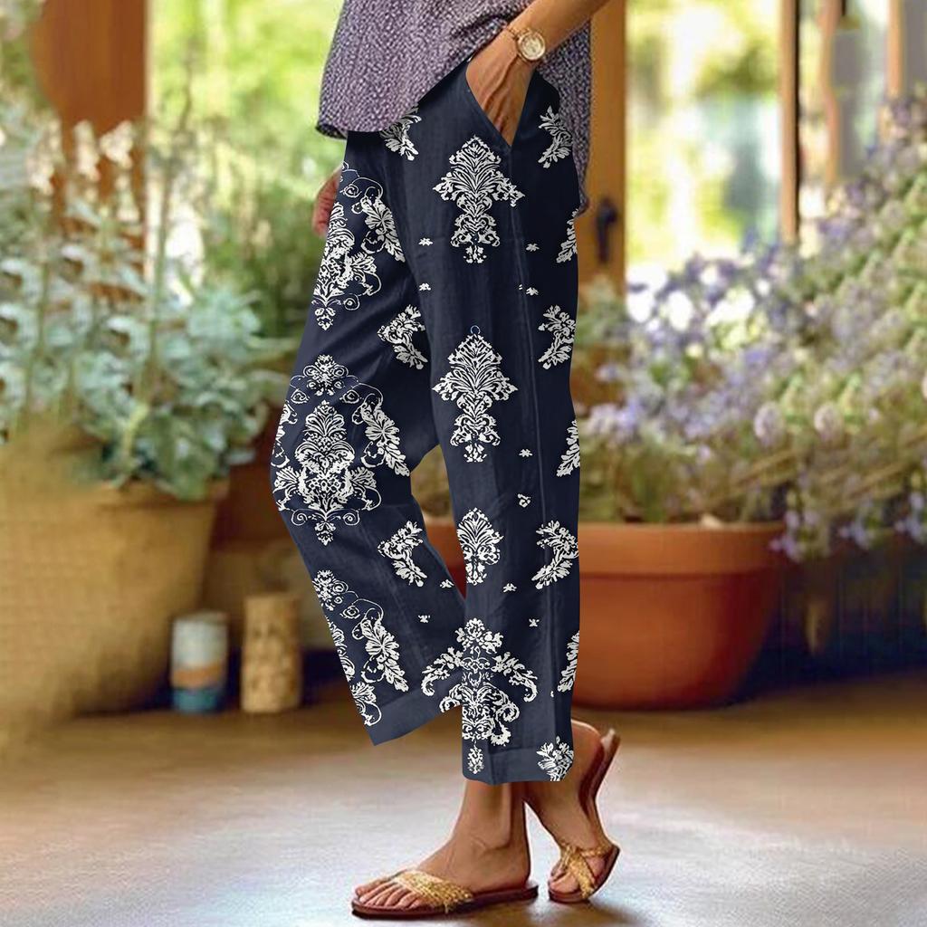 Женские повседневные модные принтованные прямые брюки с карманами