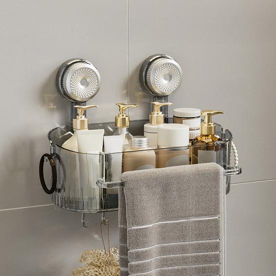 Полка для душа без сверления, съемная полка для хранения на присосках с крючками, настенный прозрачный ящик для хранения, органайзер для ванной для душевых принадлежностей