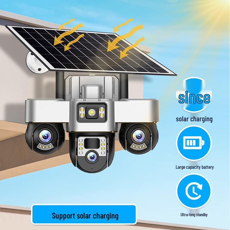360° Cross-Border Solar-Powered PTZ Camera with Triple Ball & Screen Monitoring