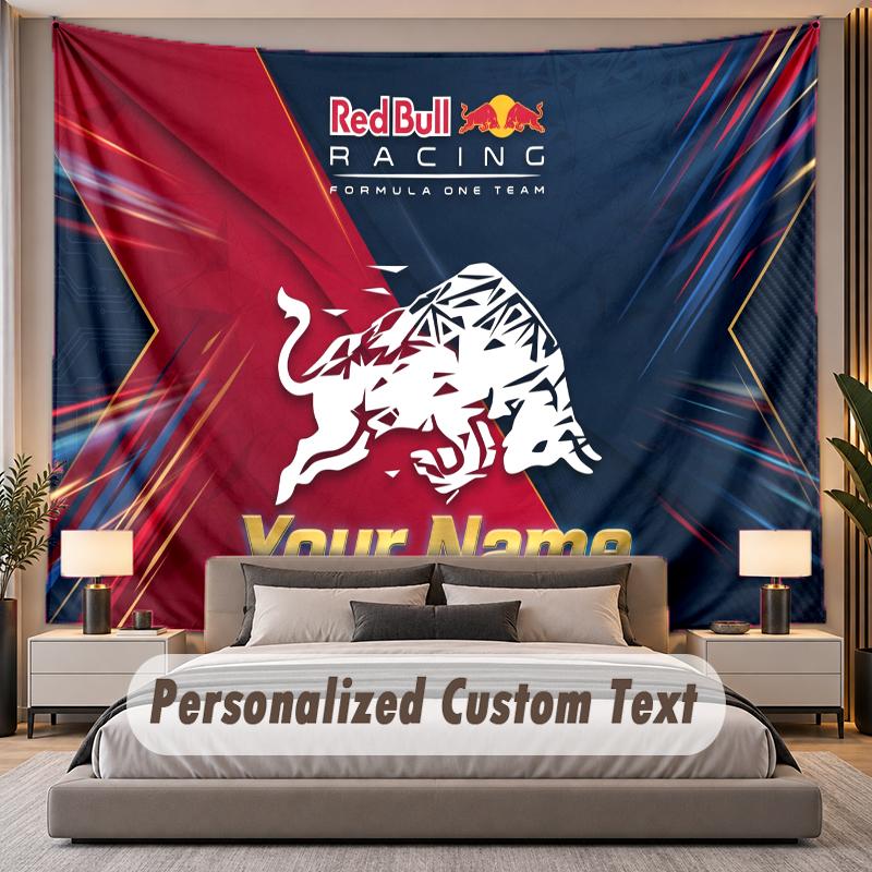 Custom Name Text Tapestry Red Bull Racing Personalized Polyester Wall Tapestry For Bedroom And Room