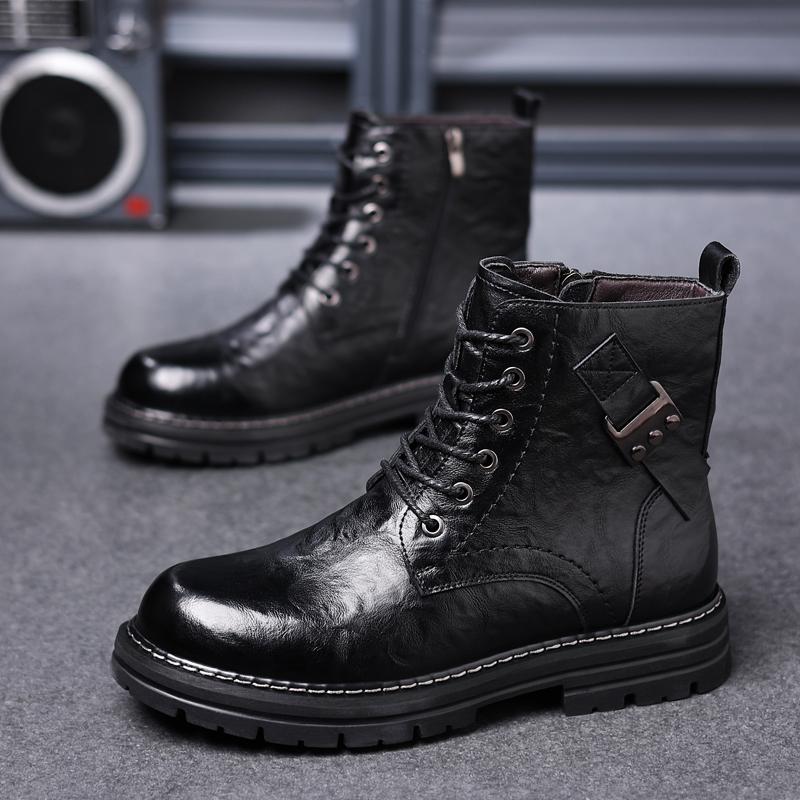 High Top Men'S Lace-Up Shoes Classic Winter Men'S Ankle Boots Version Casual Shoes Fashion Male Leather Motorcycle Boots Botas