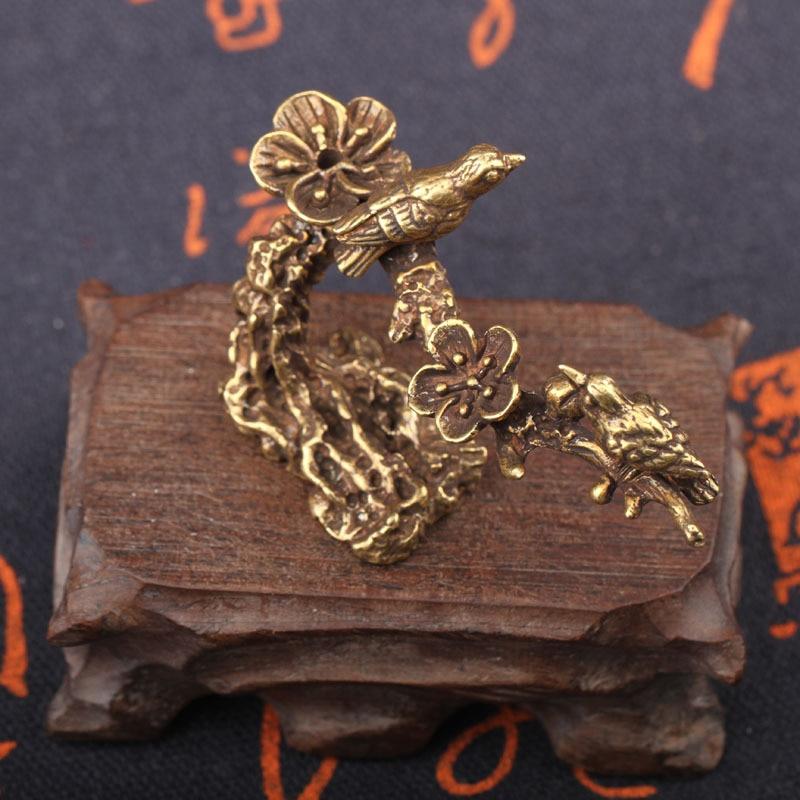 Чистая медь Слива Счастливая сорока Птица Миниатюрные украшения Античная латунь Фигурка кукушки Украшения для чайного столика Декор для стола Ручная работа KTY
