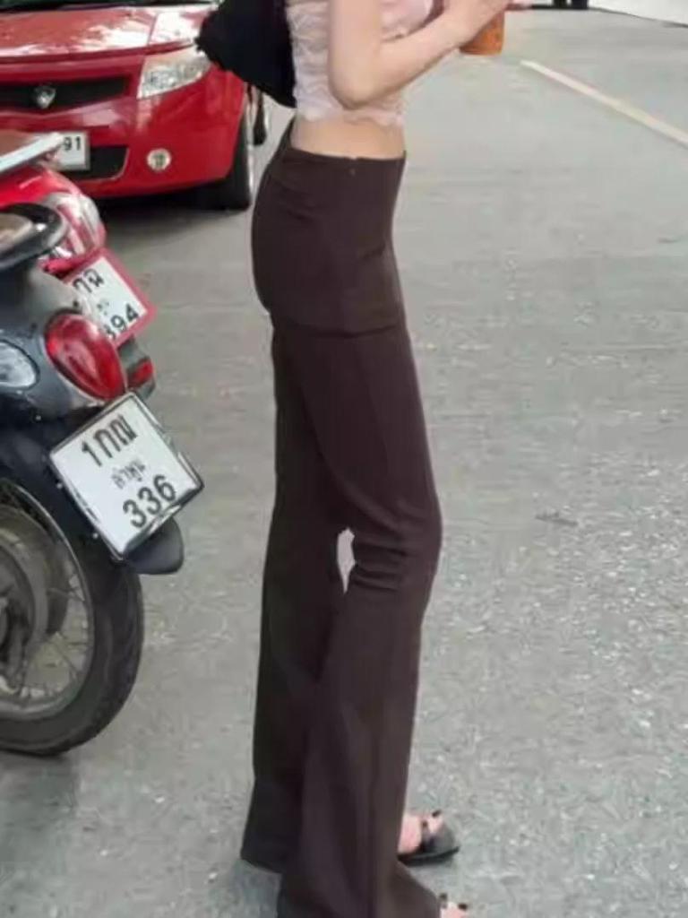 Ретро Американский Костюм Двойка с Разрезом и Клешем - Женские Облегающие Эластичные Длинные Брюки (Весна 2025 г.)