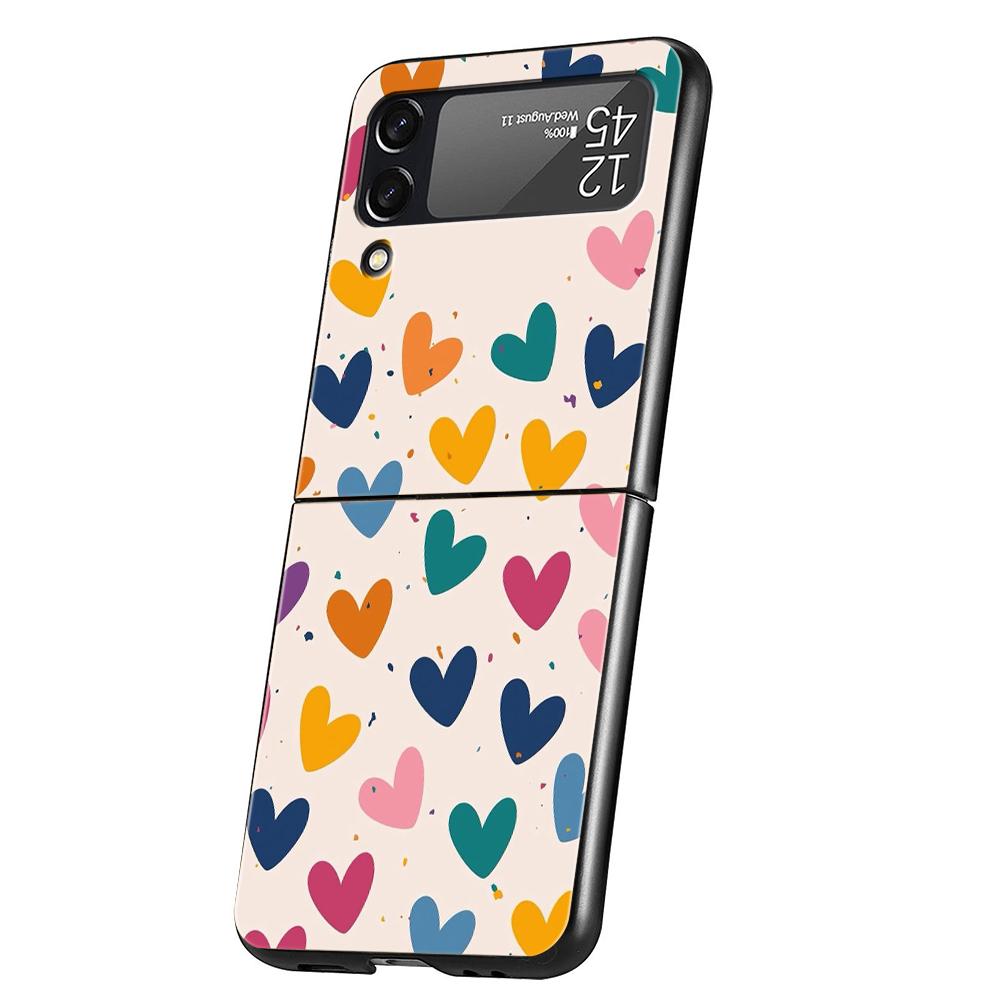 Чехол-сердечко для телефона Samsung Galaxy Z Flip 3 4 5 6 7 Жесткий Черный Складной ПК Для Samsung Z Flip3 Flip4 Flip5 Чехол
