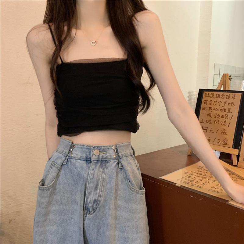 Белая сетчатая майка на подтяжках для женщин, летняя, короткая, облегающая, без бретелек