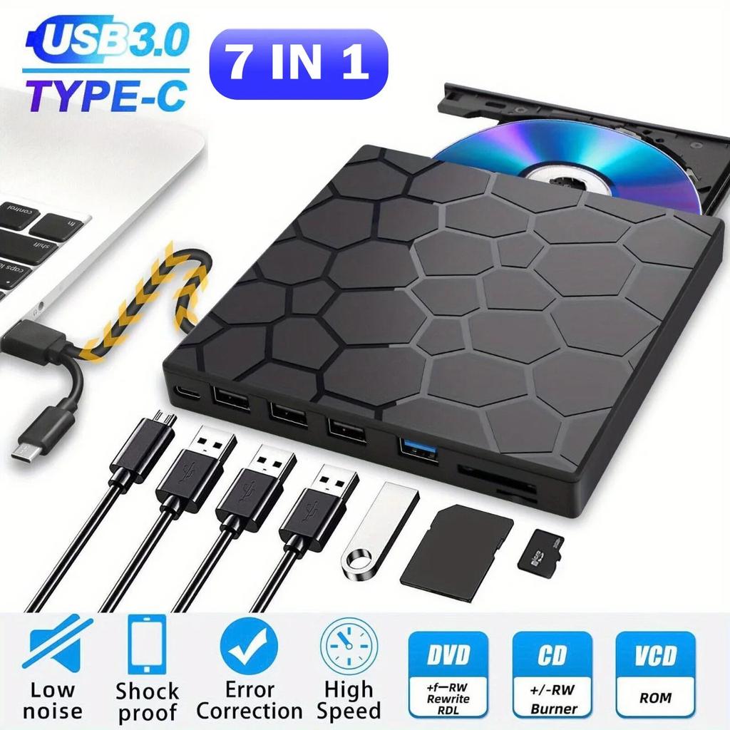Внешний DVD-привод 7 в 1 с USB3.0 и Type C DVD-резак Привод оптических дисков Рекордер CD/DVD-плеер CD-писатель для ноутбука Настольного компьютера