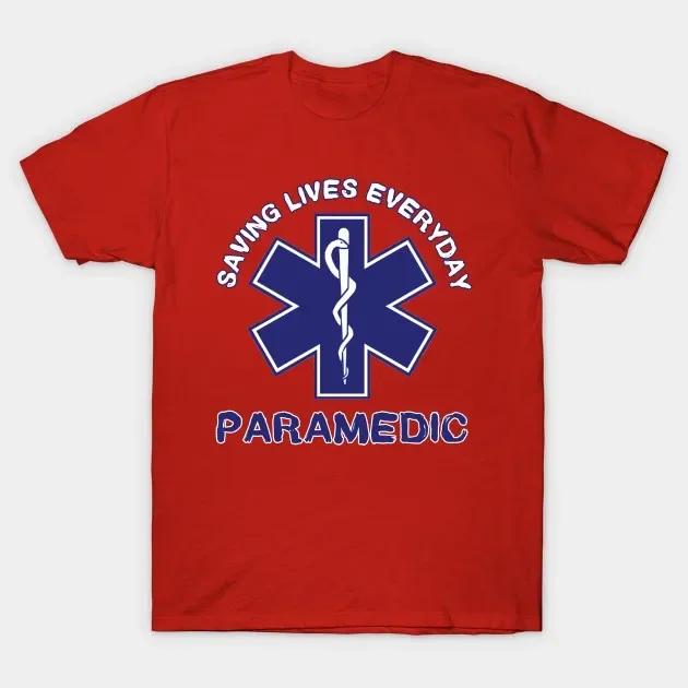 Спасаем жизни каждый день EMS EMT Парамедик Символ Звезда Жизни Футболка 100% Хлопок Круглый вырез Летняя Короткий рукав Повседневная Мужская Футболка