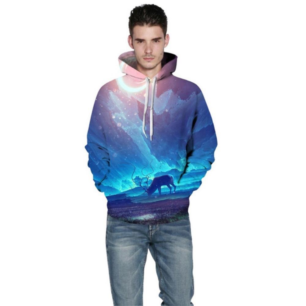 Новые модные мужские/женские 3D-толстовки с красивым рисунком оленя на полярном сиянии, осень-зима, высококачественные толстовки с капюшоном, пуловеры для пар с длинными рукавами