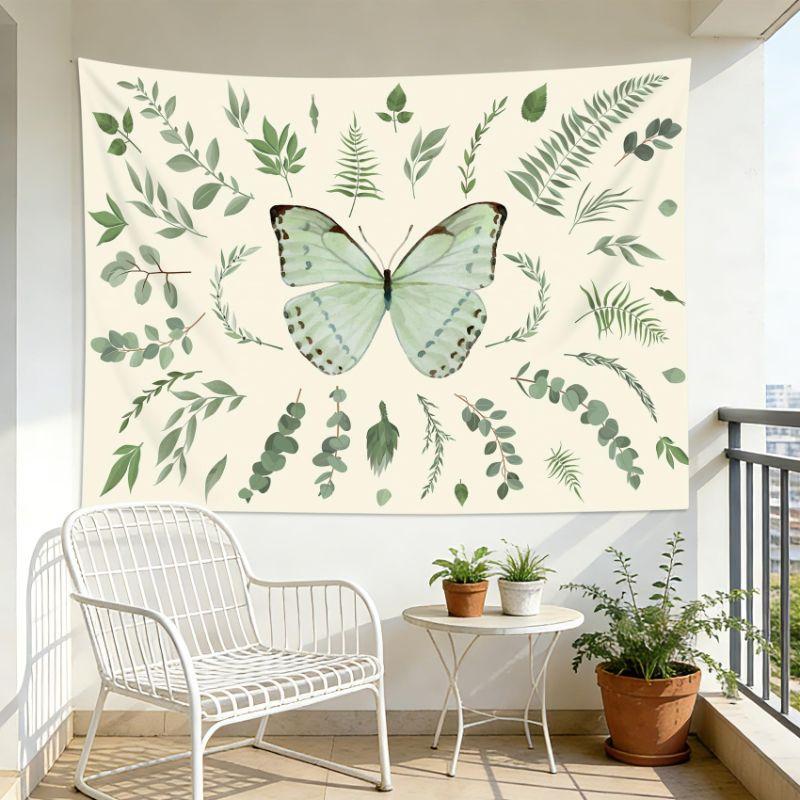 Watercolor Butterfly Eucalyptus Mandala Tapestry, Fresh Wall Hanging, Bohemian Wall Decor for Bedroom Dormitory