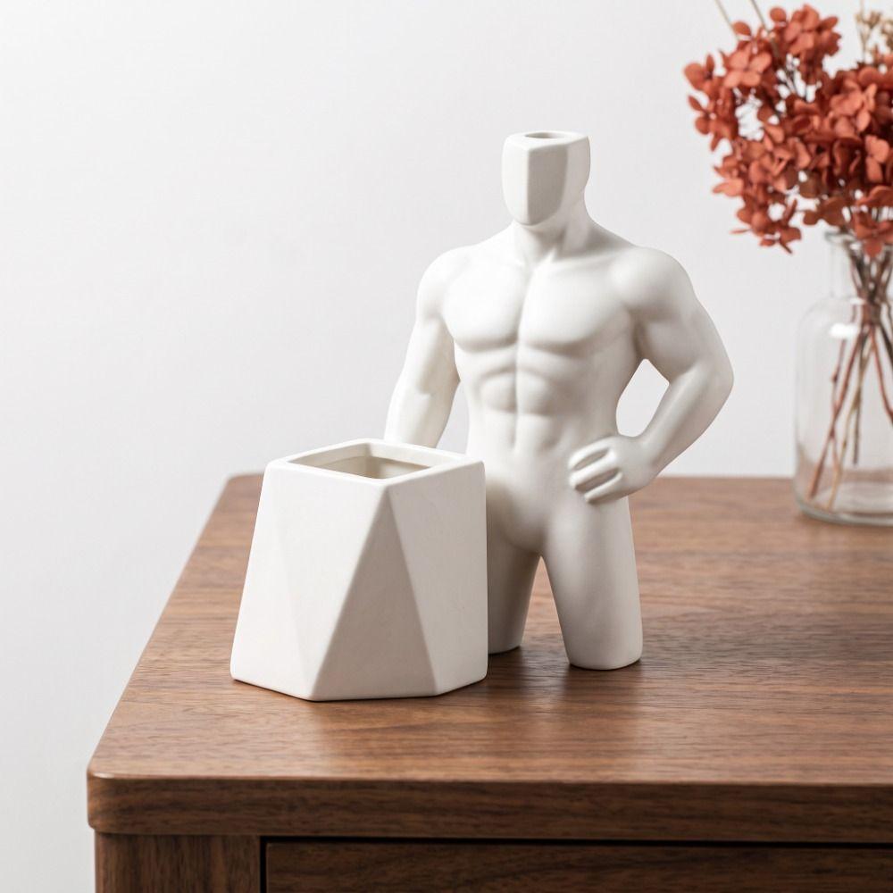 3D Printed Figurine Pen Holder Ornaments Storage Box Personality Muscular Male Figurine Office