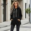 Soft Drawstring Hoodie Women Velvet with Kangaroo Pocket, Long Sleeve Pullover Autumn Winter Outfit Sweatshirt, Loose Casual Hooded Top for Fall Lady