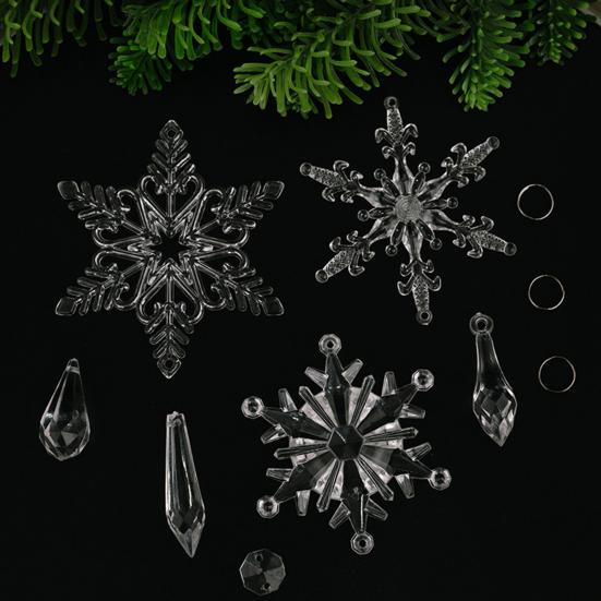 6 Pcs Acrylic Crystal Christmas Ornament Sparkling Clear Snowflake Hanging Ornaments with Drop Pendants for Xmas Tree Decoration