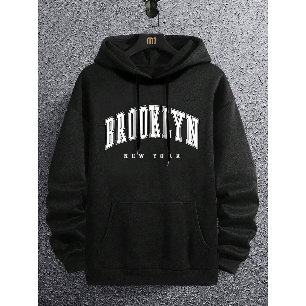 Мужская толстовка с капюшоном Brooklyn New York Printing с круглым вырезом, свободная, удобная, модная, флисовая, базовая одежда с капюшоном