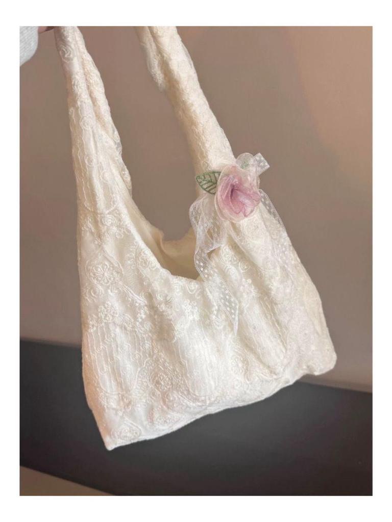 2025 Korean Style Floral Lace Canvas Tote - Women's Large Capacity Shoulder Bag for Commuting