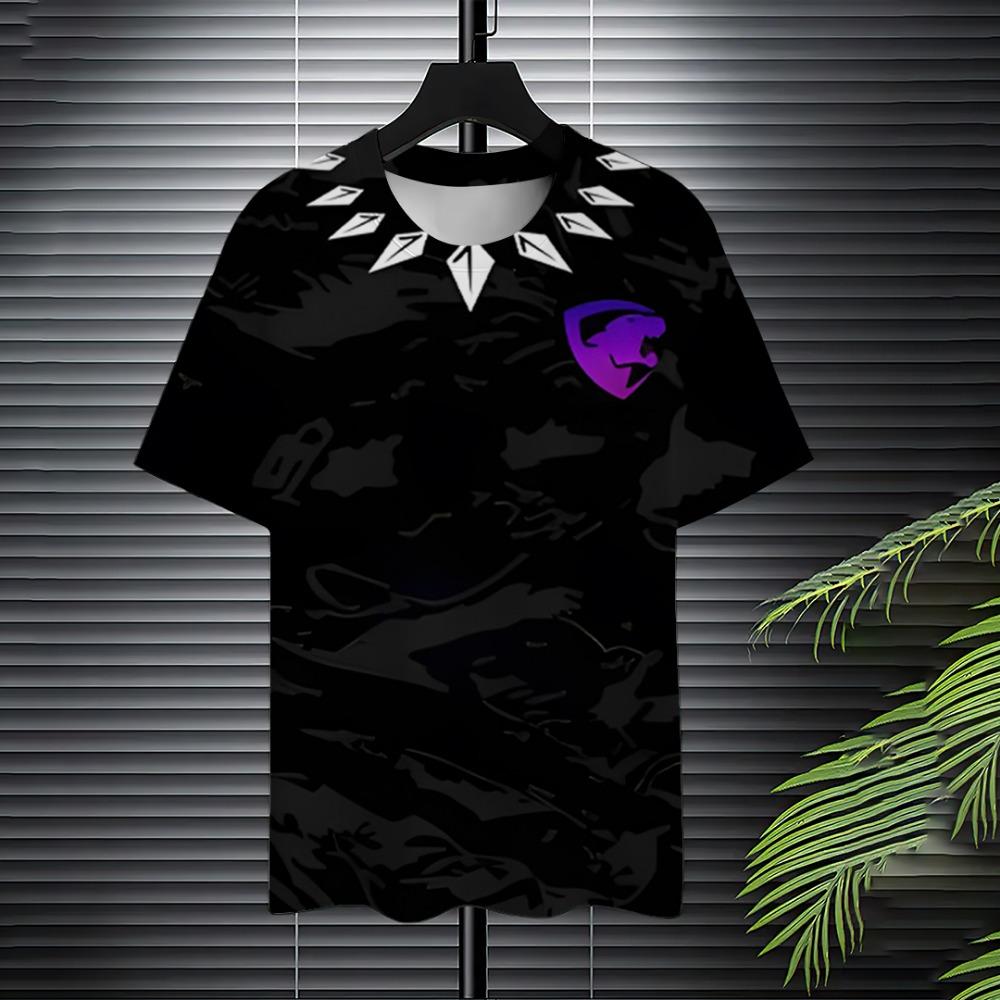 Персонализированная черная футболка с короткими рукавами и леопардовым принтом в сочетании с фиолетовым логотипом с круглым вырезом и короткими рукавами, напечатанными на 3D-принте для мужчин
