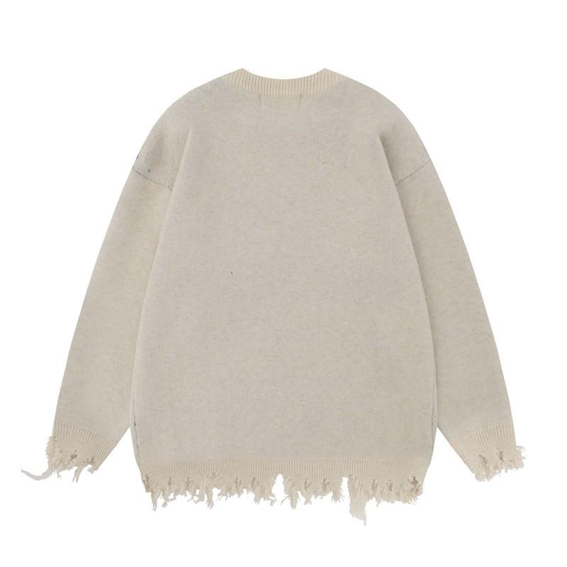 Unisex Streetwear Knit Sweater With Distressed Design Jacquard Loose Fit Fall