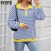 Женские модные повседневные весенне-осенние рубашки-поло с длинным рукавом и принтом в полоску, блузки и рубашки