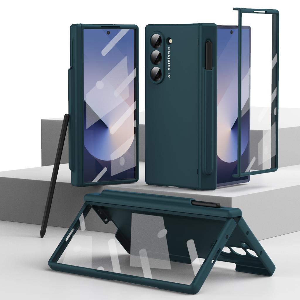 Matte Folding Case for Samsung Galaxy Z Fold 6 5 4 3 Case Skin Friendly Hinge Optional Pen Slot with Tempered Film Shockproof Cover