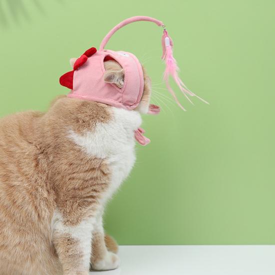 Шапка-дразнилка для кошек, интерактивная тренировочная шапка-дразнилка для снятия стресса, плюшевая шапка с перьями для кошек
