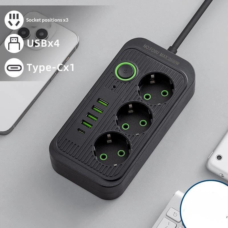 Multi Port Eu Plug Ac Outlet 3/6/8 Eu Holes 4Usb Type C Ports Smart Surge Protection Electrical Socket Phone Charging Adapter