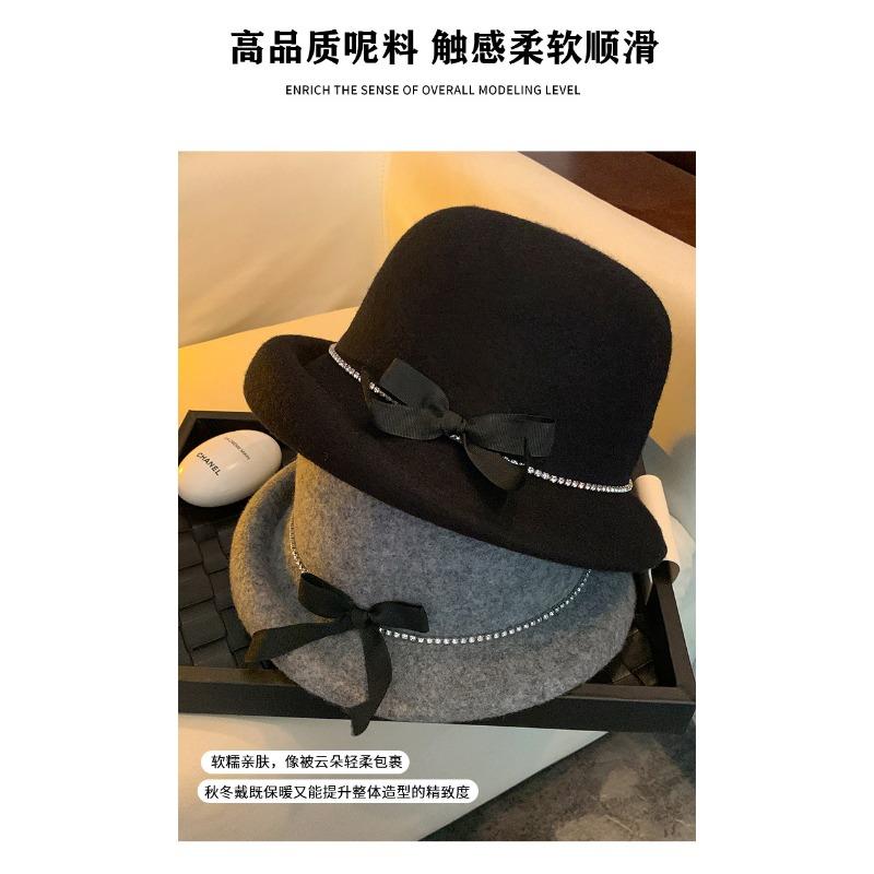 Women S Elegant Black Bow Pearl Vintage Chic Bucket Hat