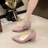 Женские туфли на толстом каблуке конфетного цвета, новые весенне-осенние, для карьеры, собеседований, рабочие, туфли на высоком каблуке с острым носком, туфли для通勤