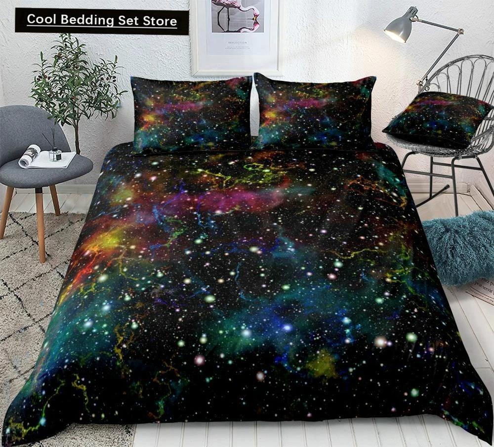 Пододеяльник Starry Sky King Queen, комплект постельного белья Colorful Galaxy, 23 шт., блестящий полиэстер, одеяло, чехол