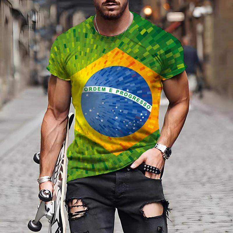 Brazilian Flag 3D Print Sports Quick-dry Breathable Men Women T-shirt Outdoor Street Football Jersey Team Club Fan Short-sleeve