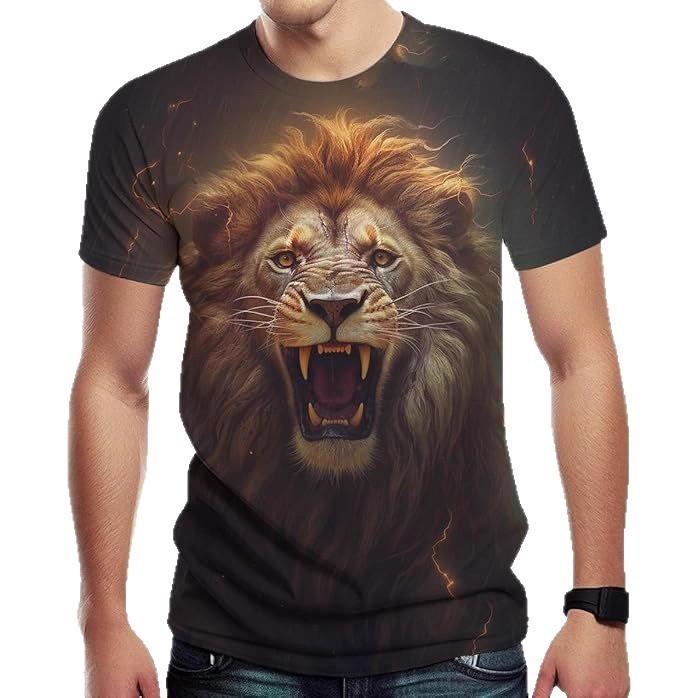 Летний топ с круглым вырезом и 3D-принтом в виде льва, модная повседневная мужская футболка с коротким рукавом