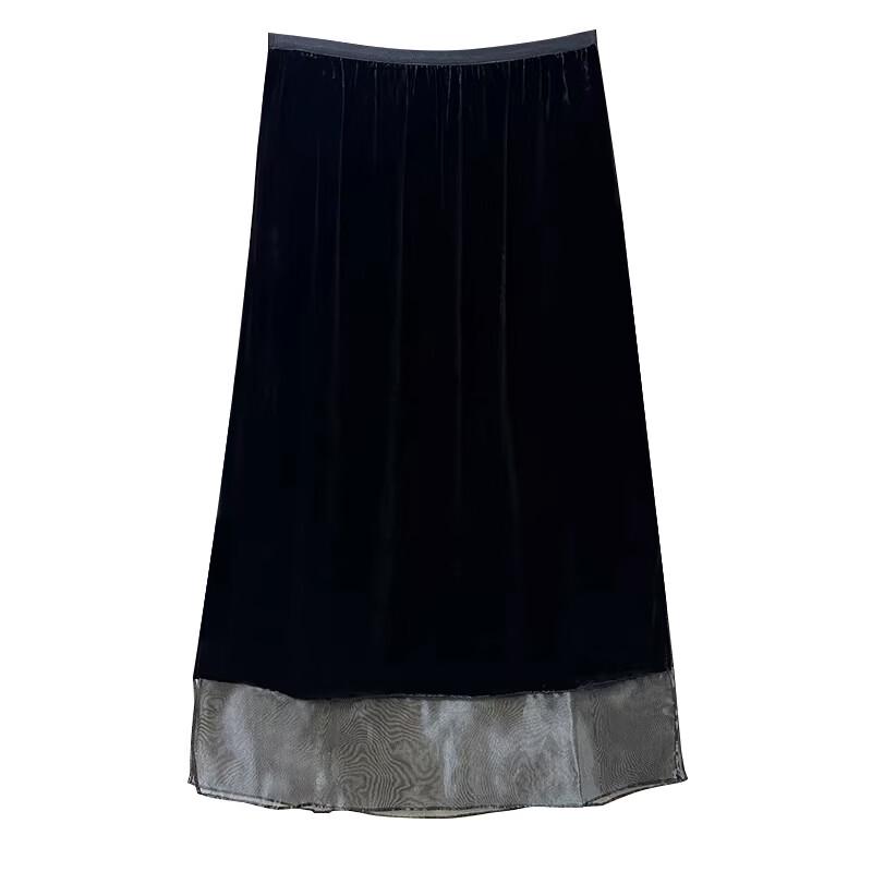 Han Meng Xuan Mulberry Silk Velvet Split Midi Skirt