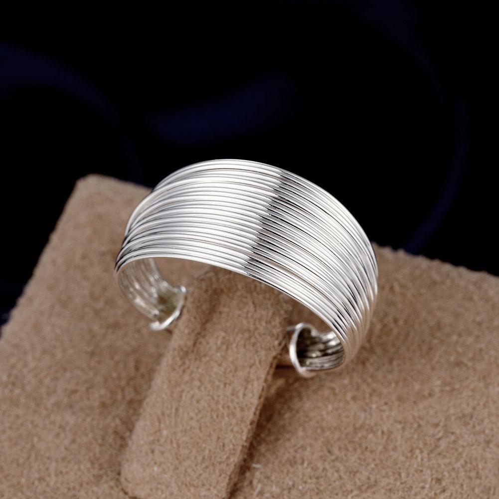 925 Sterling Silver Open Ring Ins Minimalist Multi -Layer Weaving Lines Finger Ring For Women Statement Adjustable Ring