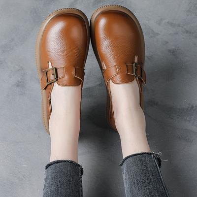 Весенне-осенние кожаные туфли, туфли с круглым носком для широкой стопы, туфли Мэри Джейн, на толстом каблуке, женские туфли из натуральной кожи, ретро туфли