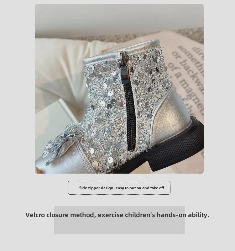 2024 Autumn Winter Crystal Princess Boots for Girls: Korean Style, Medium/Large Sizes, Baby Girls Single Boots