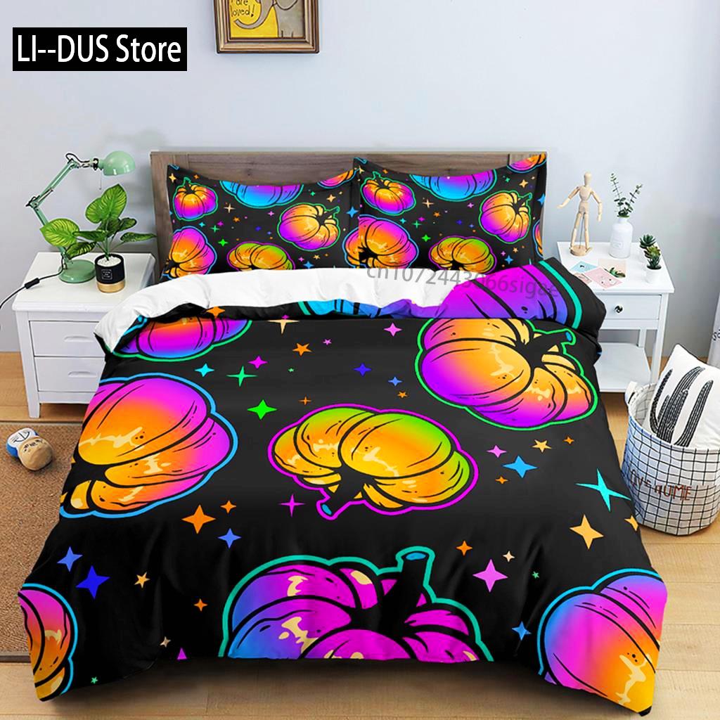 Comforter Neon Color King Rainbow Gradient Pumpkin Bedding Set Microfiber Halloween Theme Twin Comforter