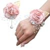 4pcs Wedding Bridal Wrist Corsage Men’s Boutonniere Handmade Satin Rose Bridesmaid Wrist Flower Corsage Flower Bridegroom Boutonniere Set