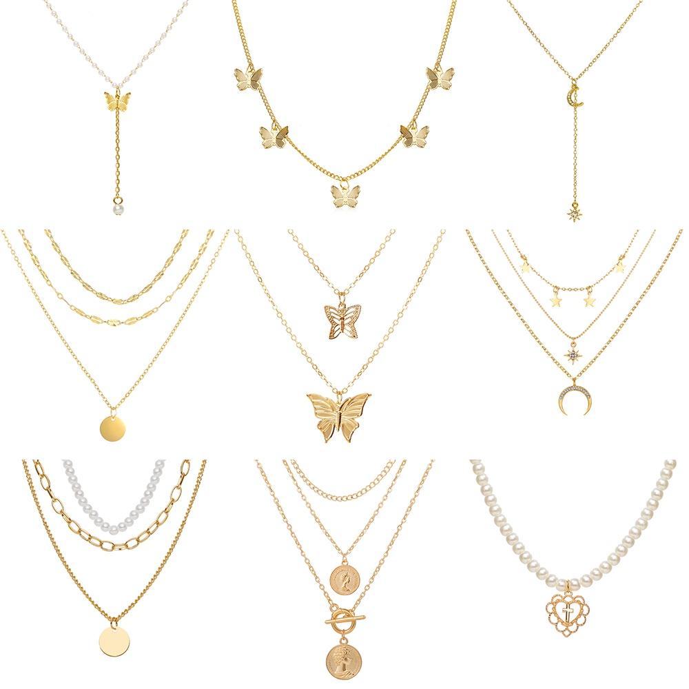 iF ME Модное многослойное золотое ожерелье, кулон с замком и бабочкой, змеей, цепочка, колье, женские ювелирные аксессуары